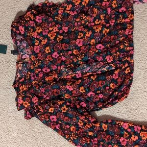 Women's Plus Size Floral Print Long Sleeve Ruffle Blouse - Wild Fable